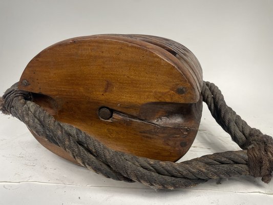 Vintage Giant Pulley Block in Wood for Boat, 1930s for sale at Pamono