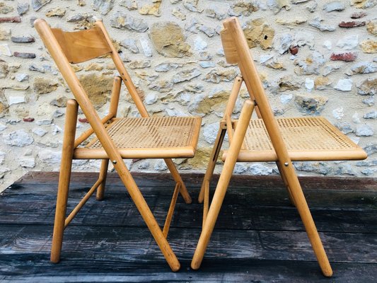 Vintage Cane Rattan Habitat Folding Chairs 1980s Set of 2 for