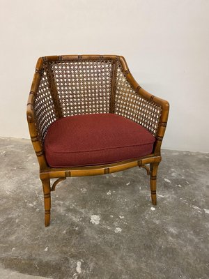 Vintage Chippendale Giorgetti Faux Bamboo Rattan Easy Chair
