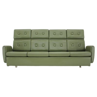 Green Leatherette 3 Seater Sofa Czechoslovakia 1970s