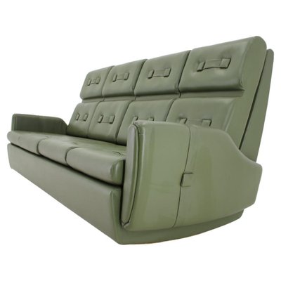 Green Leatherette 3 Seater Sofa Czechoslovakia 1970s
