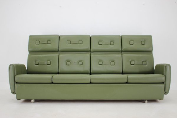 Green Leatherette 3 Seater Sofa Czechoslovakia 1970s