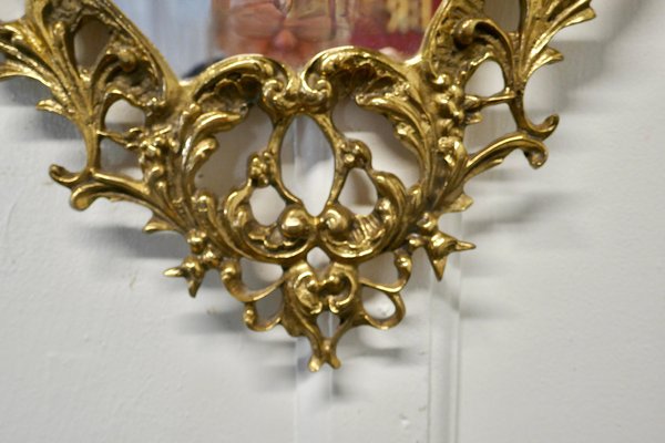 Brass Filigree Mirror with Etched Glass Pattern 1960