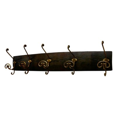 Brass Hat and Coat Rack in Oak, 1960s for sale at Pamono