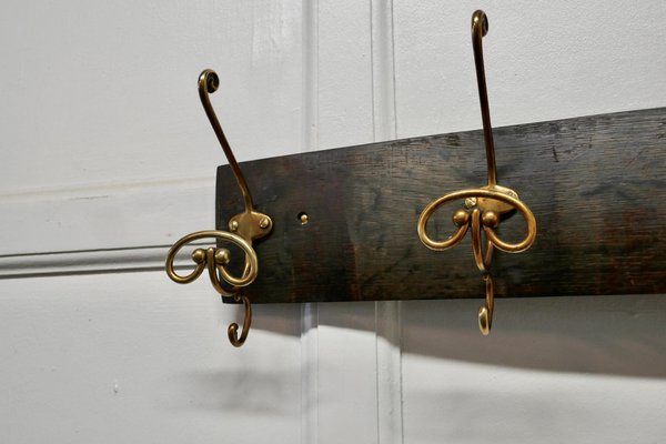 Brass Hat and Coat Rack in Oak, 1960s for sale at Pamono