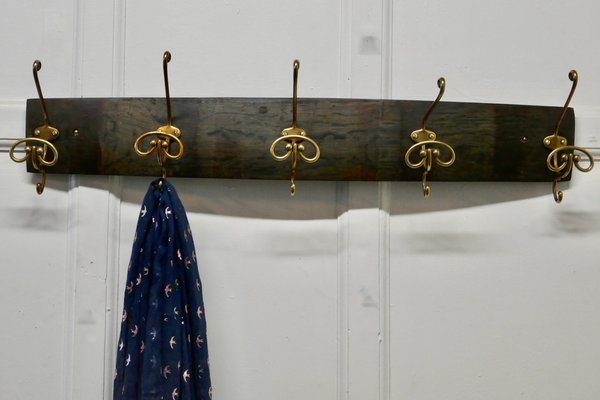 Brass Hat and Coat Rack in Oak, 1960s for sale at Pamono