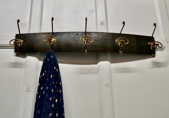 Brass Hat and Coat Rack in Oak 1960s for sale at Pamono