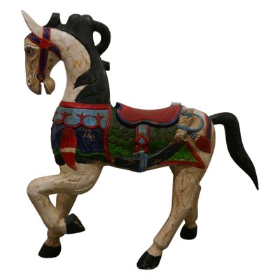 CHEVAL ANCIEN EN bois sculpté et harnachement bronze et corne EUR 160