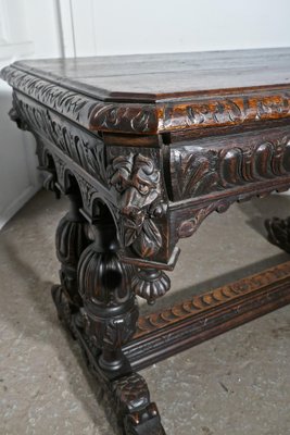19th Century Green Man Carved Oak Hall or Centre Table, 1870s for