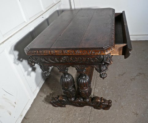 19th Century Green Man Carved Oak Hall or Centre Table, 1870s for