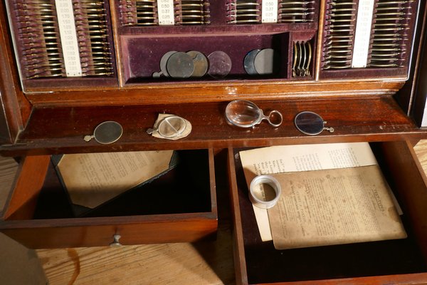 19th Century Optician Test Glasses Lens Kit in Cabinet, 1890s for