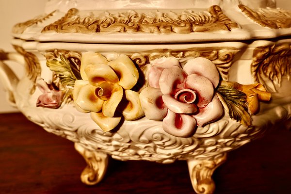 Soupière Et Plat Ovales Capodimonte - Italie 1970 - Centre De Table Vintage