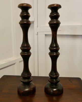 Tall French Turned Wooden Wig Stands, 1880s, Set of 2 for sale at Pamono