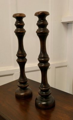 Tall French Turned Wooden Wig Stands, 1880s, Set of 2 for sale at Pamono