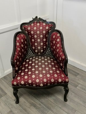 Victorian Salon Chair Upholstered in Regency Silk Fabric 1880s for sale at Pamono