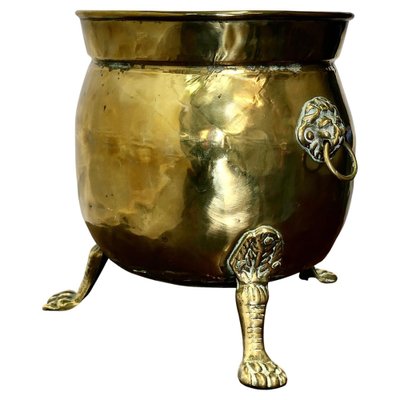 Large Victorian Brass Jardinière with Lions Mask Hairy Paw Feet