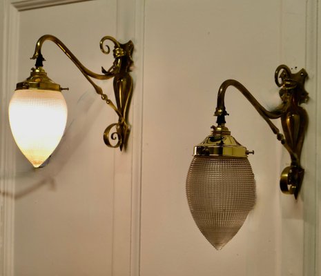 Victorian Arts and Crafts Brass Swan Neck Wall Lights, Set of 2 for sale at  Pamono
