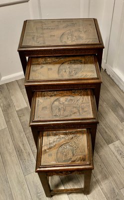 Carved Oriental Nesting Tables, 1920, Set of 4 for sale at Pamono