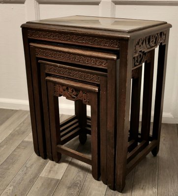 Carved Oriental Nesting Tables, 1920, Set of 4 for sale at Pamono