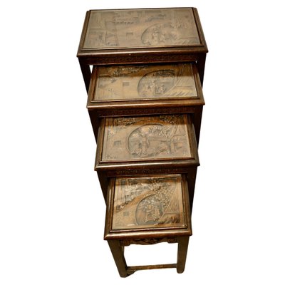 Carved Oriental Nesting Tables, 1920, Set of 4 for sale at Pamono