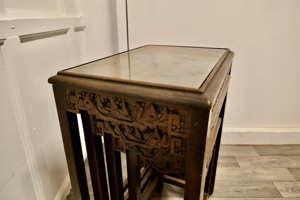Carved Oriental Nesting Tables, 1920, Set of 4 for sale at Pamono