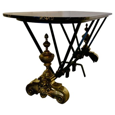 French Centre Table in Brass and Iron with Marble Top 1960