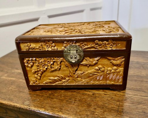 Oriental Carved Camphor Wood Chest 1950s for sale at Pamono
