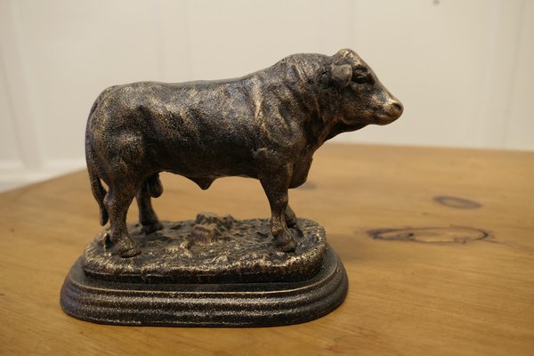 Iron Bull Desk Ornament with Bronze Finish Patina, 1960s for sale at Pamono