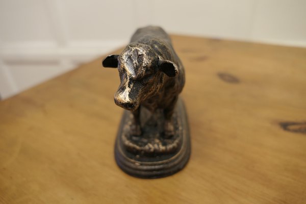 Iron Bull Desk Ornament with Bronze Finish Patina, 1960s for sale at Pamono