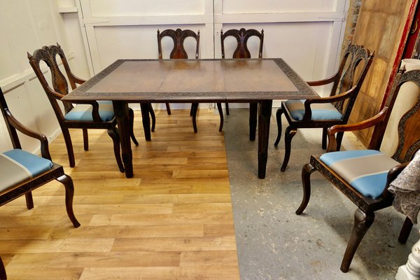 Carved Extending Table and Matching Carver Chairs 1900s Set of 7