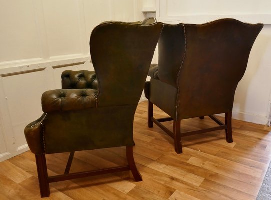 Gentleman s Wing Back Chesterfield Library Chairs in Leather 1900