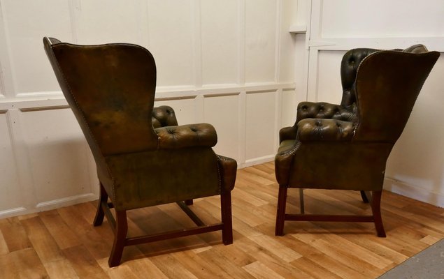Gentleman s Wing Back Chesterfield Library Chairs in Leather 1900