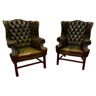 Gentleman s Wing Back Chesterfield Library Chairs in Leather 1900