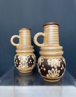 【ドイツ Ü-Keramikの花瓶】ヴィンテージ 428 West German Medium Handled Brown & Cream Model 428 26 Vases with