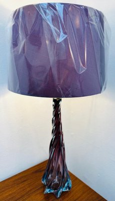 Purple Blue & Clear Glass Lamp in the style of Val Saint Lambert, Belgium,  1950s for sale at Pamono