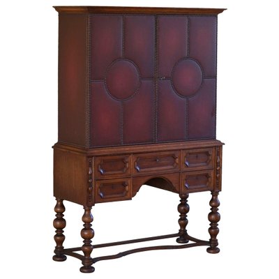 Modern Swedish Cabinet in Leather, Oak & Brass Nails from Otto
