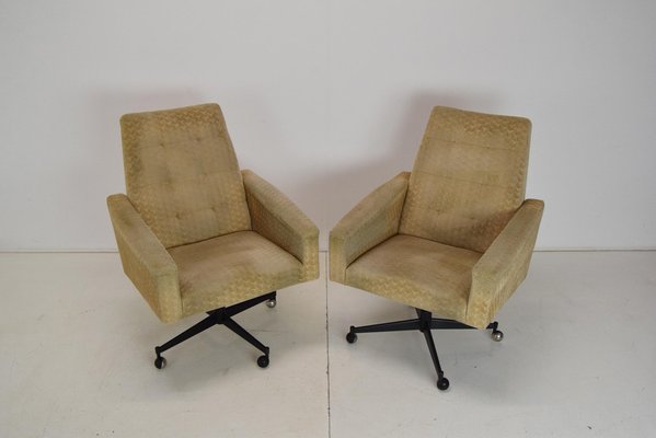 Mid Century Swivel Armchairs with Wheels 1970s Set of 2 for sale