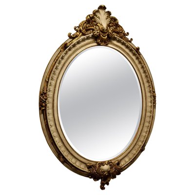 Large French Rococo Style Oval Gilt Wall Mirror, 1950 for sale at