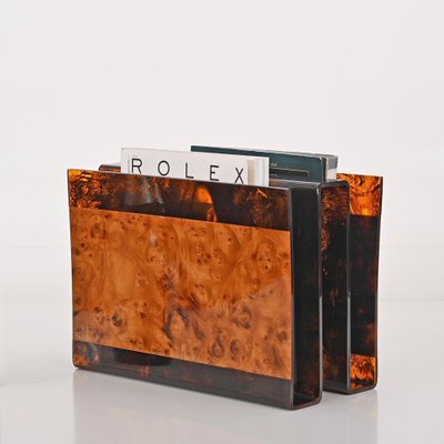 Porte-Revues Space Age Vintage En Verre Acrylique Et Laiton Par David Lange Pour Roche Bobois France 1970s 2