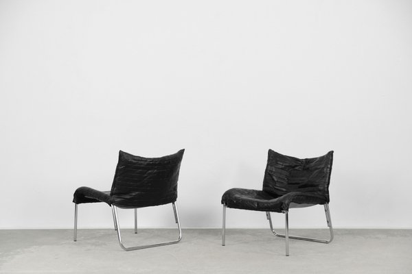 Mid Century Scandinavian Modern Black Patchwork Leather Lounge