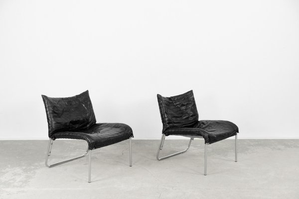 Mid Century Scandinavian Modern Black Patchwork Leather Lounge