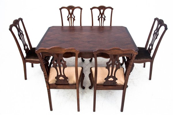Antique Dining Table Chairs Western Europe 1890s Set of 7