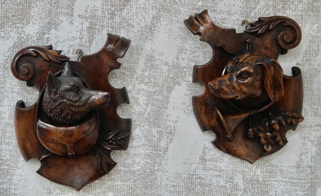 Antique Black Forest Trophy Wall Plaques, 1800s, Set of 2 for sale