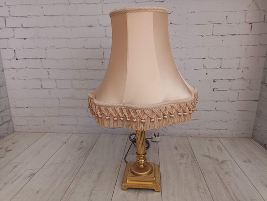 Vintage Brass Table Lamp with Fringe Lampshade 1960s for sale at