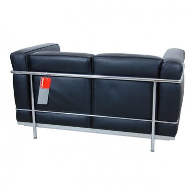 Lc2 Sofa in Black Leather by Le Corbusier for Cassina for sale at