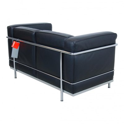 Lc2 Sofa in Black Leather by Le Corbusier for Cassina for sale at Pamono