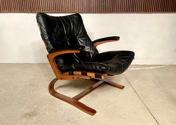 Scandinavian Cantilever Leather Lounge Chair with Ottoman