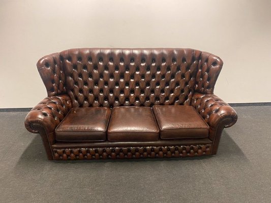 Vintage High Back Three Seater Chesterfield Sofa in Leather