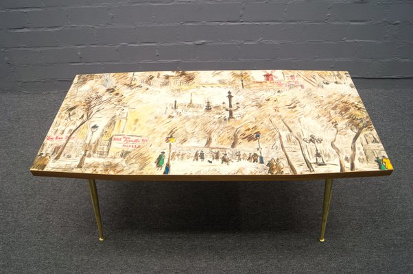 French Coffee Table With Painted Top 1950s French Coffee Table With Painted Top 1950s