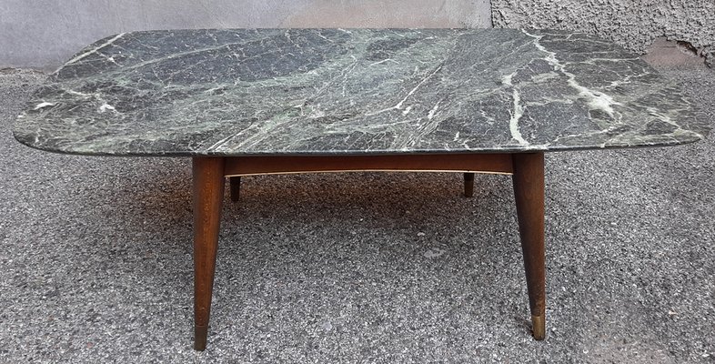 Table Base in Wooden Peaks Alps Green Marble Top, 1950s for sale